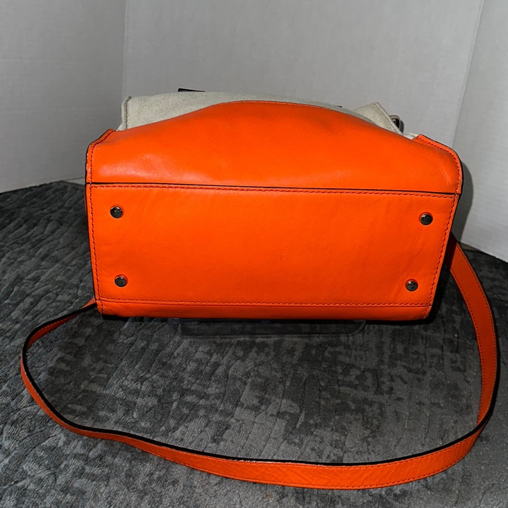 Kate Spade Tan Canvas Orange Carrot Leather Trim Strap Crossbody Shoulder Bag - Picture 8 of 15